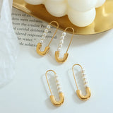 Dainty Safety Pin Pearl Earrings for Girl 18k Plated Earring