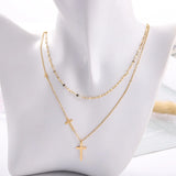 316L Stainless Steel Double-layer Cross Choker Necklace