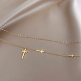 316L Stainless Steel Double-layer Cross Choker Necklace