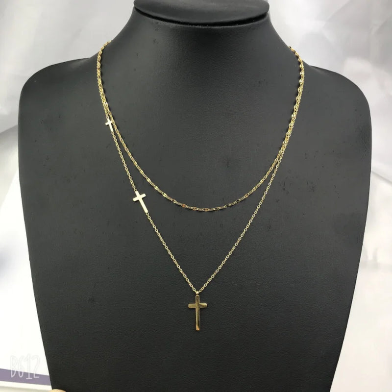 316L Stainless Steel Double-layer Cross Choker Necklace