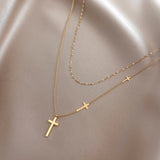 316L Stainless Steel Double-layer Cross Choker Necklace
