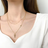 316L Stainless Steel Double-layer Cross Choker Necklace