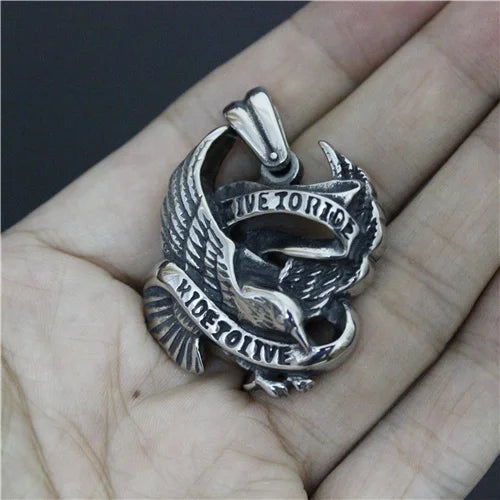 316L Stainless Steel Biker Eagle Pendant Necklace 24"