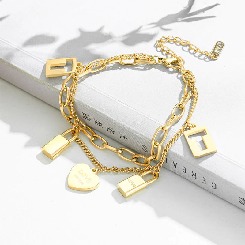 316L Stainless Steel Heart Charm Bracelet