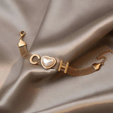 316L Stainless Steel Heart Pearl Charm Mesh Chain Choker Necklace for Women