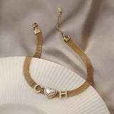 316L Stainless Steel Heart Pearl Charm Mesh Chain Choker Necklace for Women