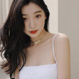 316L Stainless Steel Heart Pearl Charm Mesh Chain Choker Necklace for Women