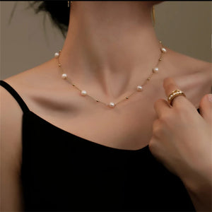 Minimalism Pearl Beading Pendant Short Clavicle Chain Necklace