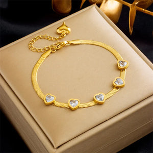 316L Stainless Steel Heart Zircon Bracelet Set