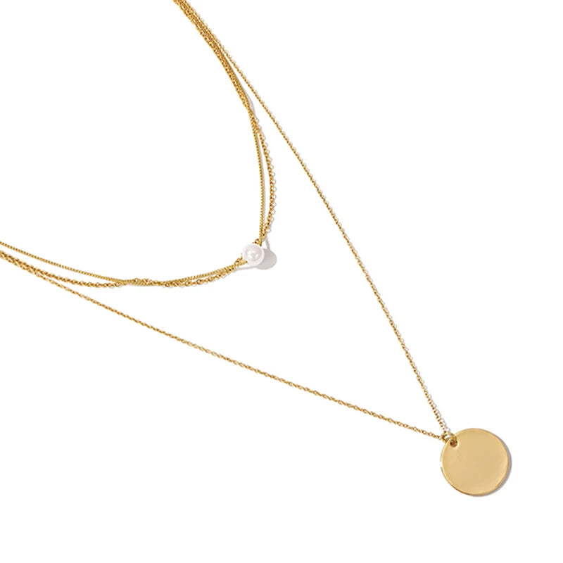 Coin Pendant Double Layer Necklace Choker Jewelry