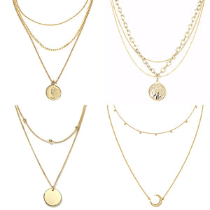 Coin Pendant Double Layer Necklace Choker Jewelry