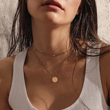 Coin Pendant Double Layer Necklace Choker Jewelry