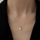 Bohemian Pearl Pendant Necklace, 316L Stainless Steel