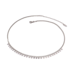 316L Stainless Steel Zircon Circle Pendant Necklace Pearl Chain Chocker