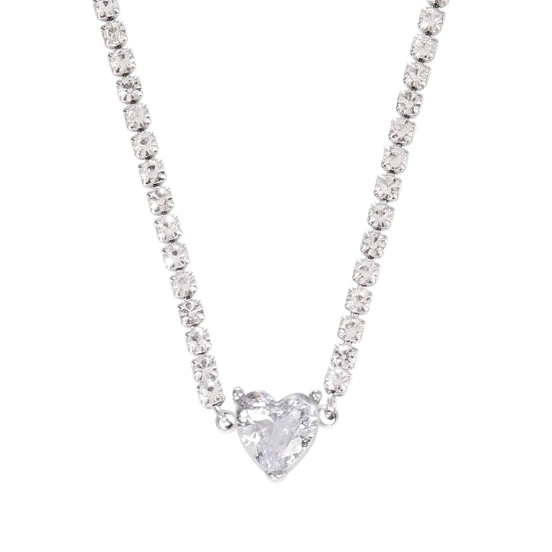 316L Stainless Steel Heart Necklace Zircon Star Charms Jewelry