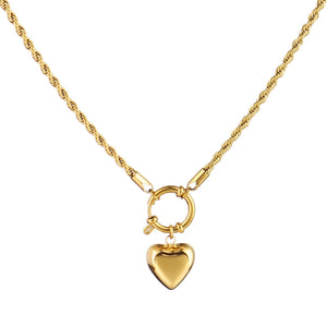316L Stainless Steel Women's Twist Chain Necklace Hollow Lock Heart Pendant