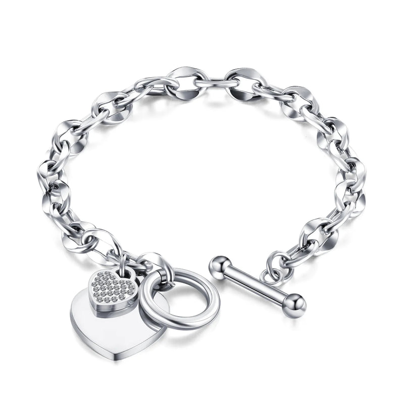 316L Stainless Steel Heart Charm Bracelet for Women
