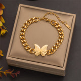 316L Stainless Steel Butterfly Charm Chain Bracelets For Women