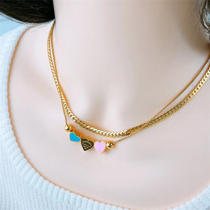 2-Layer Beading Love Heart Charm Choker Necklace Bracelet