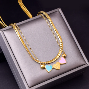 2-Layer Beading Love Heart Charm Choker Necklace Bracelet