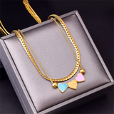 2-Layer Beading Love Heart Charm Choker Necklace Bracelet