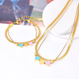 2-Layer Beading Love Heart Charm Choker Necklace Bracelet