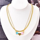 2-Layer Beading Love Heart Charm Choker Necklace Bracelet