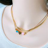 2-Layer Beading Love Heart Charm Choker Necklace Bracelet