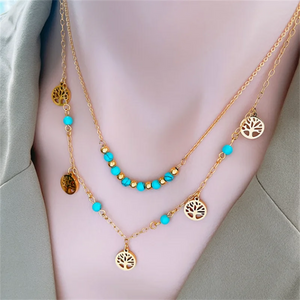 2-Layer Beading Tree Of Life Eye Charms Choker Necklace