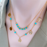 2-Layer Beading Tree Of Life Eye Charms Choker Necklace