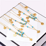 2-Layer Beading Tree Of Life Eye Charms Choker Necklace