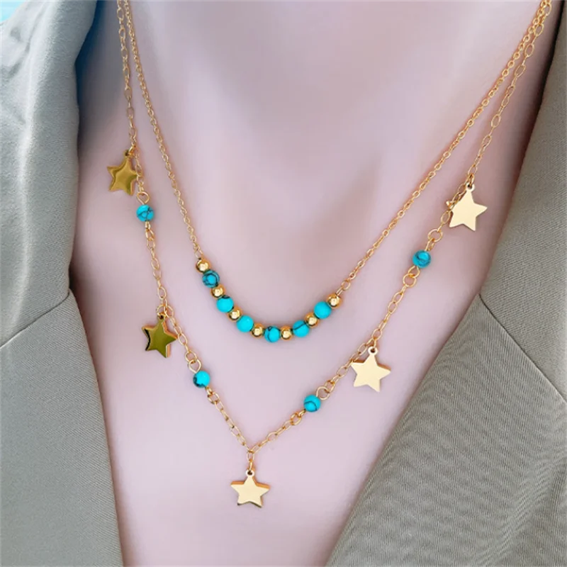 2-Layer Beading Tree Of Life Eye Charms Choker Necklace