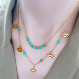 2-Layer Beading Tree Of Life Eye Charms Choker Necklace