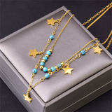 2-Layer Beading Tree Of Life Eye Charms Choker Necklace