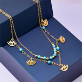 2-Layer Beading Tree Of Life Eye Charms Choker Necklace
