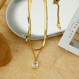 316L SS Fine Jewelry 2 Layer Zircon Chain Choker Necklaces for Women