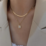316L SS Fine Jewelry 2 Layer Zircon Chain Choker Necklaces for Women
