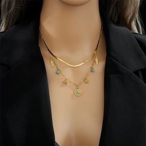 316L Stainless Steel Layered Charm Chain Choker Necklace For Women