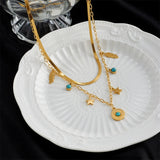 316L Stainless Steel Layered Charm Chain Choker Necklace For Women