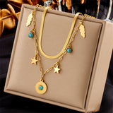 316L Stainless Steel Layered Charm Chain Choker Necklace For Women