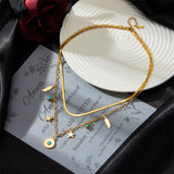 316L Stainless Steel Layered Charm Chain Choker Necklace For Women