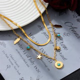 316L Stainless Steel Layered Charm Chain Choker Necklace For Women