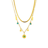 316L Stainless Steel Layered Charm Chain Choker Necklace For Women