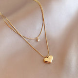 316L Stainless Steel Double Layer Heart Zircon Choker Necklace for Women