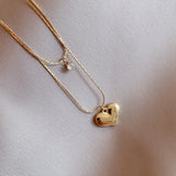 316L Stainless Steel Double Layer Heart Zircon Choker Necklace for Women