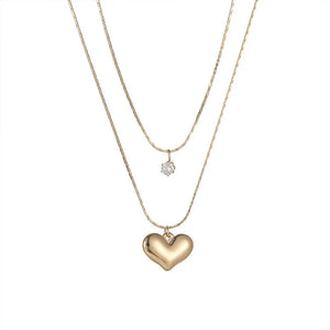 316L Stainless Steel Double Layer Heart Zircon Choker Necklace for Women