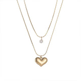 316L Stainless Steel Double Layer Heart Zircon Choker Necklace for Women