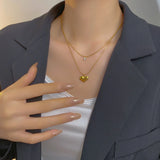 316L Stainless Steel Double Layer Heart Zircon Choker Necklace for Women