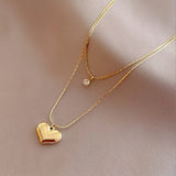 316L Stainless Steel Double Layer Heart Zircon Choker Necklace for Women