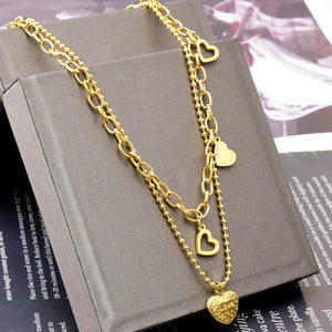 2 Layer Love Heart Charm Chain Choker Necklace Pendant